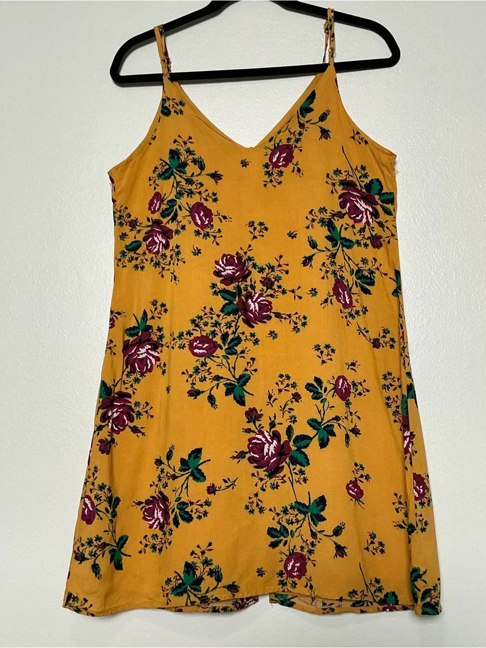 Blue Rain Floral Mustard Yellow Button Midi Dress M